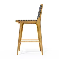 Light Wood Frame Bar Stool With Dark Woven Seat And Backrest 3d model