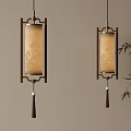 Chinese Wooden Frame Pendant Lights With Floral Shades Tassel And Bamboo On Light Wall