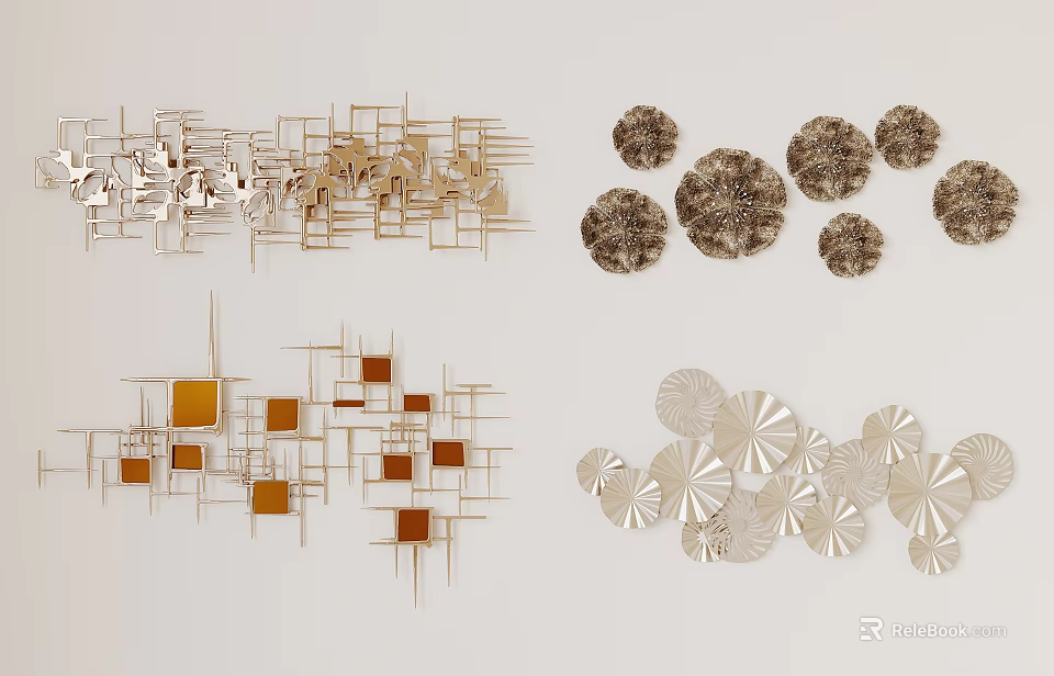 Modern Wall Decor With Various Metallic Geometric Circular And Square Patterns 3d model 