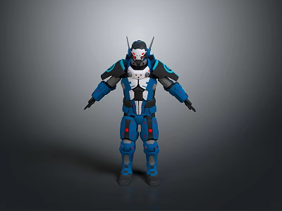 Futuristic Blue Armored Sci Fi Character With Extraterrestrial Creature In Battle Scene 3d model