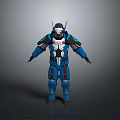Futuristic Blue Armored Sci Fi Character With Extraterrestrial Creature In Battle Scene