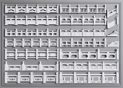 Chinese Fence Marble Fence White Jade Fence Carved Railing 3d model
