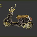 Elegant Black Scooter Featuring Brown Leather Seat and Reflective Floor Design