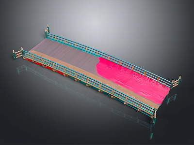 Traditional Decorative Bridge Design With Ornate Blue And Gold Railings Brown Pink Deck 3d model