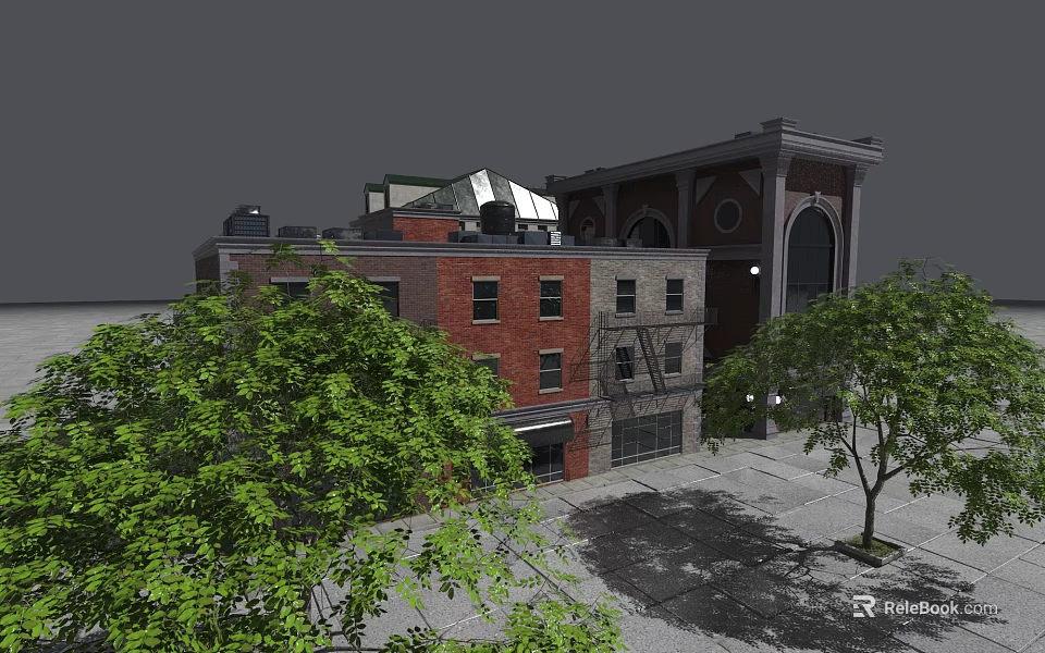 Detached House With Brick Exterior Windows And Surrounding Green Trees 3d model 