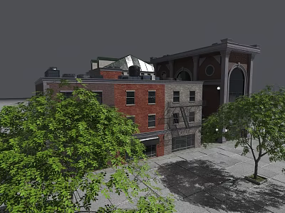 Detached House With Brick Exterior Windows And Surrounding Green Trees 3d model