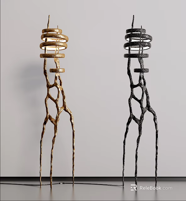 Abstract Floor Lamp with Unique Spiral Design Gold and Black for Modern Home Decor 3d model 