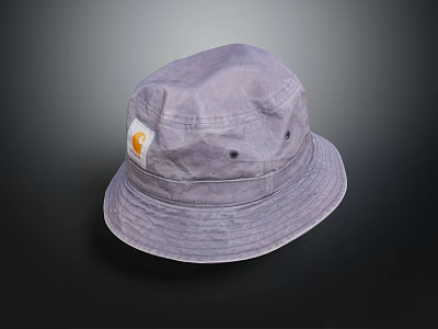 Stylish Gray Cotton Bucket Hat Featuring Small Logo For Casual Daily Wear 3d model