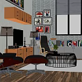 Modern Recliner Chair In Living Room With Floor Lamp Bookshelf And Green Plant