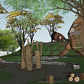 Natural Outdoor Children's Playground With Slide Climbing Frame Trees And Green Lawn