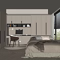 Modern Tatami Bedroom Interior With Built in Storage Cabinets Wooden Desk Cozy Bed And Natural Light