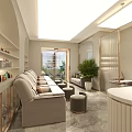 Elegant Modern Beauty Salon Interior With White Beige Marble Sofa Chairs Plants And Arched Design