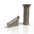 Ornamental Stone Railing Staircase And Carved Classical Column Design Elements 3d model