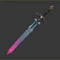 Fantasy Sword with Blue Pink Gradient Blade Black Hilt and Golden Accents