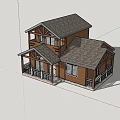 Wooden Two Story Detached Villa With Gray Roof White Porch Railings And Mountain View