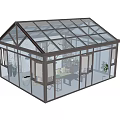 Modern Glass Enclosed Villa Balcony With Transparent Roof And Interior Furniture Plants