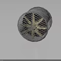 Industrial Metal Fan With Worn Texture Circular Mesh Guard And Yellow Blades