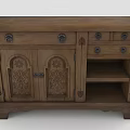 Traditional Wooden Cabinet With Intricate Carvings Drawers Doors And Open Shelves