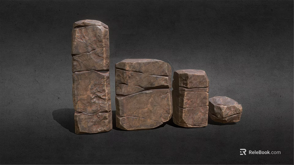 Natural Wooden Stone Stacked Blocks With Various Sizes And Heights 3d model 