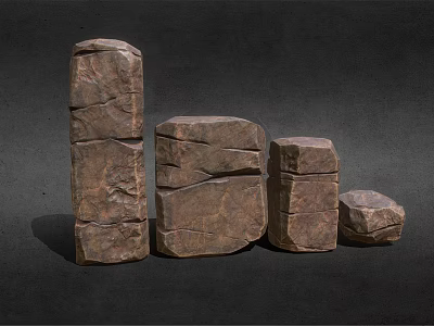 Natural Wooden Stone Stacked Blocks With Various Sizes And Heights 3d model