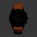 Modern Chronograph Watch Featuring Black Dial Red Leather Strap and Reflective Surface in Dark Background