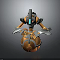 Mechanical Creature Character With Orange Gray Spherical Body Blue Glowing Parts And Claw Arms