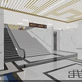 Modern Public Corridor With Marble Walls Large Screens Ceiling Design Floor Pattern And Handrails