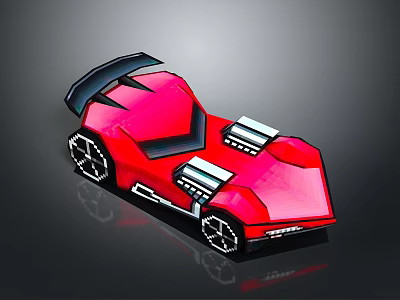 Red Low Poly Racing Car With Black Spoiler White Wheels And Silver Accents 3d model