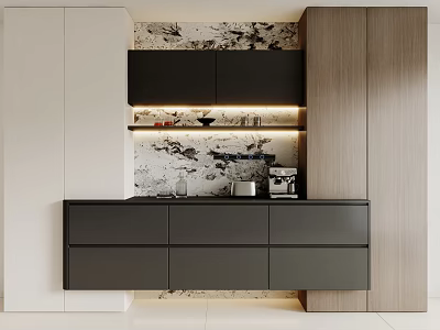 Modern Sideboard Cabinet With Dark Drawers And Marble Texture Wall Lighting 3d model