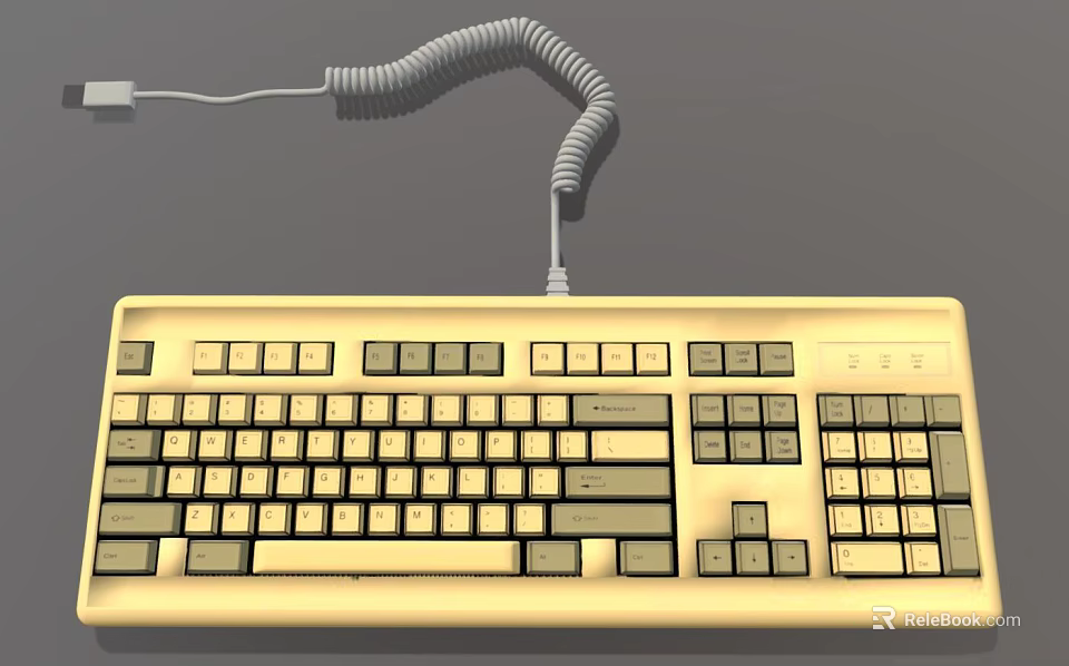 Golden Wired Computer Keyboard With Standard Layout Function Keys And Numeric Keypad 3d model 