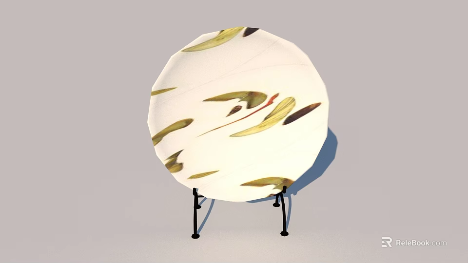 Elegant Ceramic Plate With White Background And Golden Leaf Patterns On Stand 3d model 