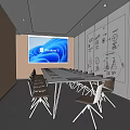 Modern Meeting Room Interior With Long Conference Table Chairs Large Screen Whiteboard And Handwritten Notes 3d model