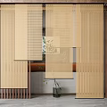 Japanese Style Wooden Perforated Screen Interior Decoration With Stone Floor And Plant