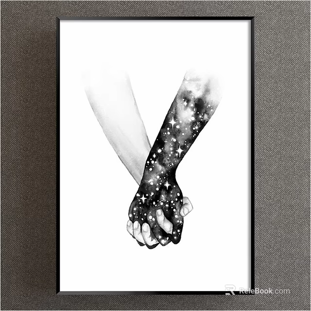 Clasped Hands Artwork With Starry Pattern On Black And White Background 3d model