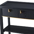 Black Wooden Desk With Gold Handles Drawers And Lower Shelf Design