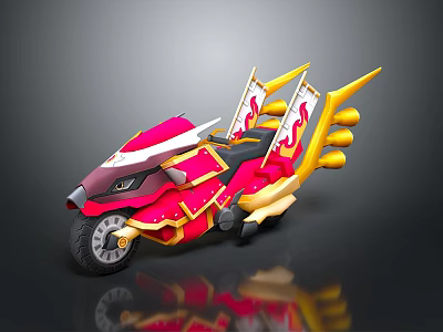 Pink and Yellow Motorcycle with Wing Shaped Accents Red Decor Streamlined Futuristic Design 3d model