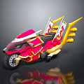 Pink and Yellow Motorcycle with Wing Shaped Accents Red Decor Streamlined Futuristic Design