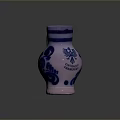 Pink Purple Decorative Vase With Blue Floral Pattern And Side Handle For Home Decor