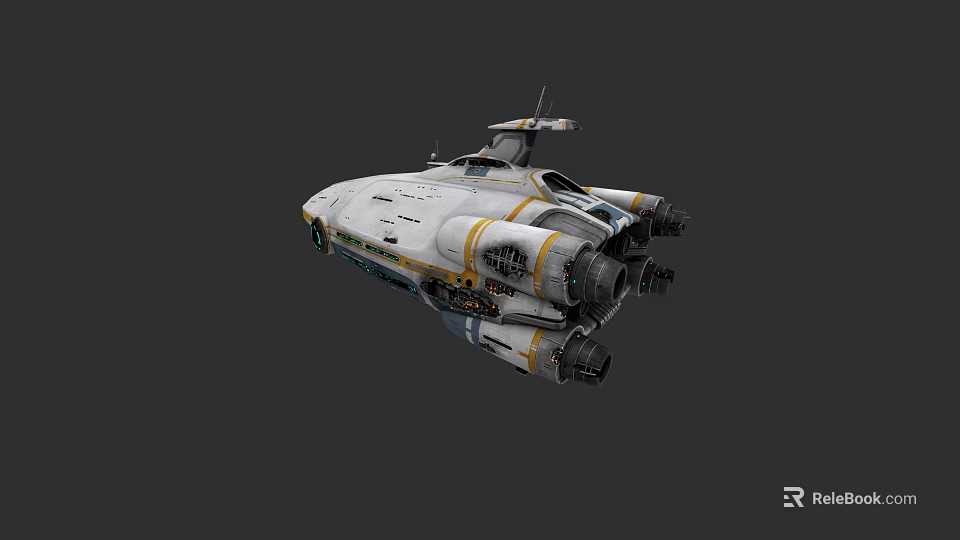 Futuristic White Car With Yellow Black Stripes Streamlined Design And Multiple Engines 3d model 