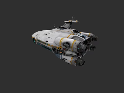 Futuristic White Car With Yellow Black Stripes Streamlined Design And Multiple Engines 3d model