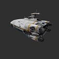 Futuristic White Car With Yellow Black Stripes Streamlined Design And Multiple Engines