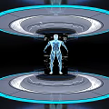 Futuristic Display Shelves With Holographic Human Anatomy Projection And Blue Lighting