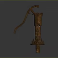 Rusty Hand Water Pump With Vintage Design Metal Handle And Cylindrical Body