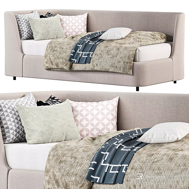 Cozy Children's Bed Design With Colorful Patterned Pillows And Warm Knitted Blanket 3d model 