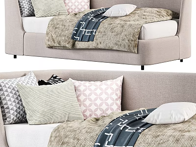 Cozy Children's Bed Design With Colorful Patterned Pillows And Warm Knitted Blanket 3d model