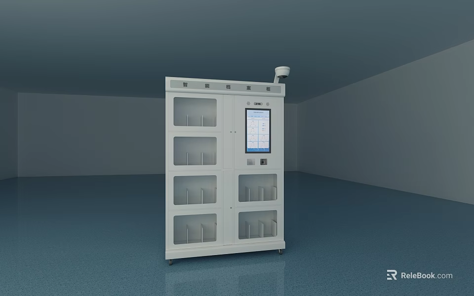 White Industrial Equipment Cabinet with Multiple Compartments Front Display Screen and Top Camera Sensor 3d model 