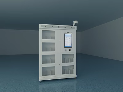 White Industrial Equipment Cabinet with Multiple Compartments Front Display Screen and Top Camera Sensor 3d model