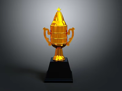 Golden Trophy With Star Shaped Top Two Handles And Black Base As Decorative Household Item 3d model