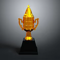 Golden Trophy With Star Shaped Top Two Handles And Black Base As Decorative Household Item