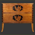 Elegant Vintage Wooden Chest of Drawers With Carved Black Figures And Curved Legs